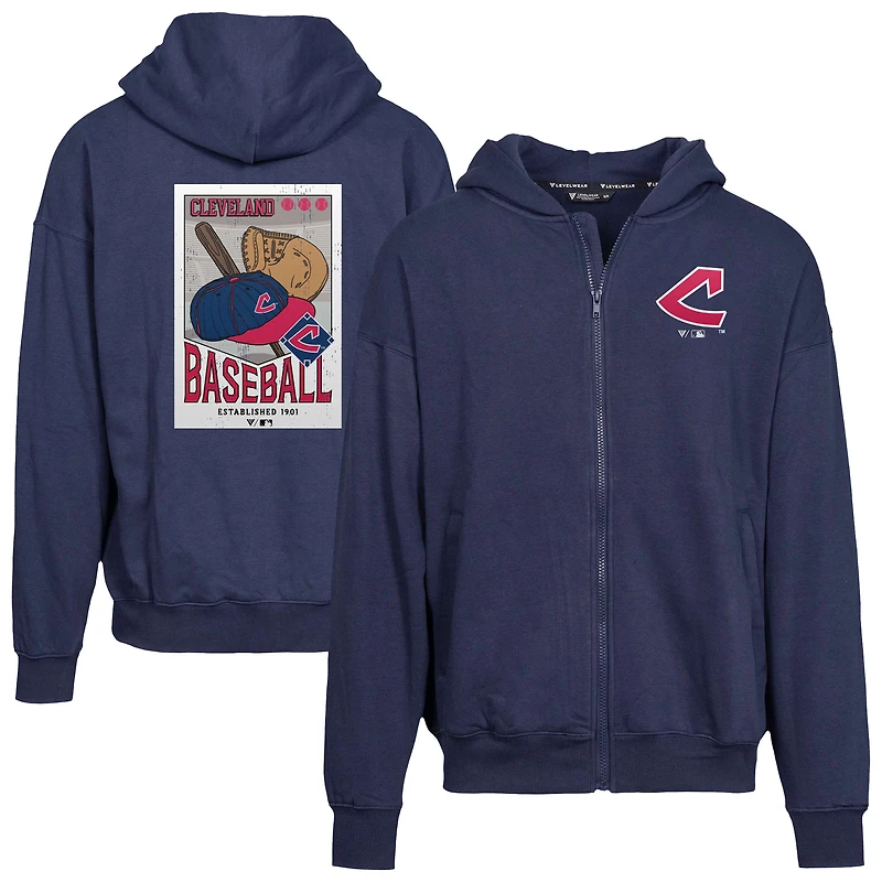 Men's Levelwear  Navy Cleveland Indians Cooperstown Collection Uphill City Core Logo Full-Zip Hoodie