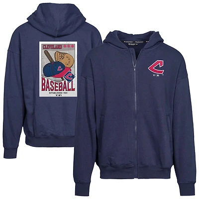 Sweat à capuche entièrement zippé avec logo Uphill City Core pour homme de la collection Cooperstown des Cleveland Indians bleu marine Levelwear