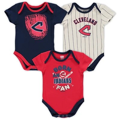 Nouveau-né bleu marine/rouge/crème Cleveland Indians - Lot de trois bodys numéro un