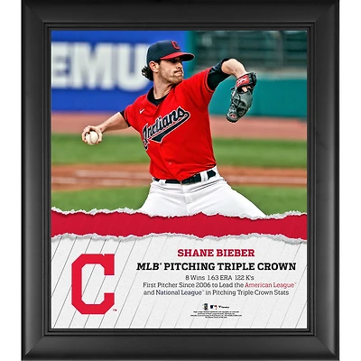 Collage encadré 15" x 17" de Shane Bieber, vainqueur de la Triple Couronne des lanceurs 2020 des Indians de Cleveland