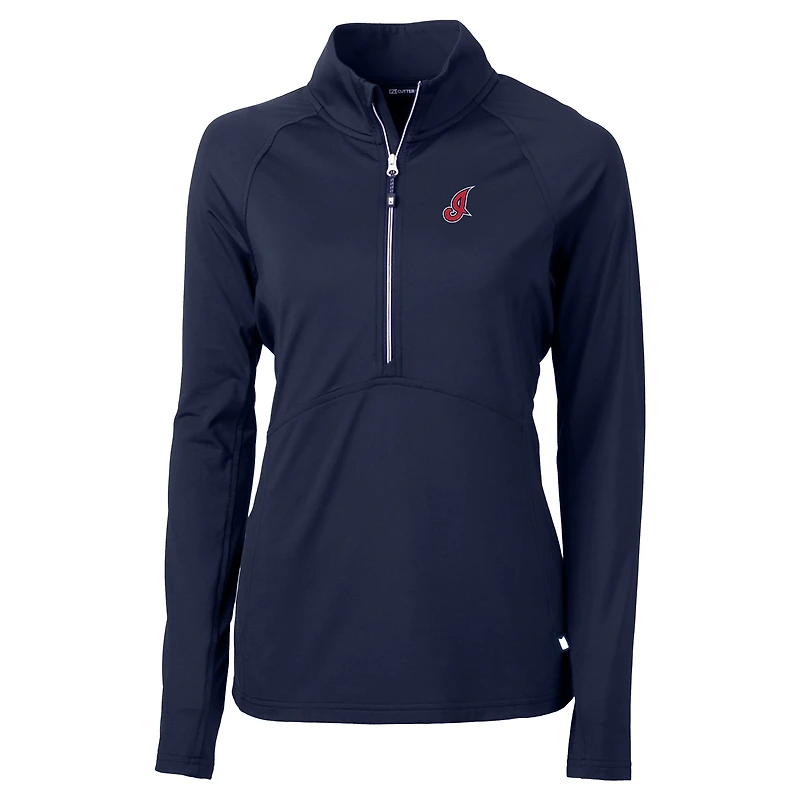 Haut demi-zippé en tricot extensible recyclé DryTec Adapt Eco Knit pour femme, bleu marine, Cutter & Buck, Cleveland Indians, collection Cooperstown