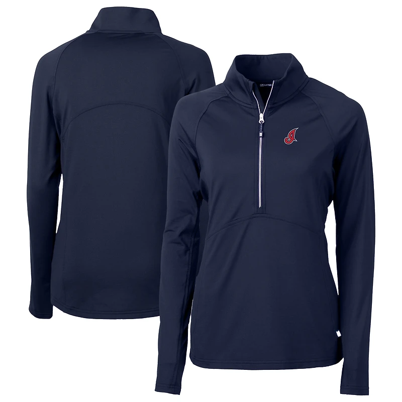Haut demi-zippé en tricot extensible recyclé DryTec Adapt Eco Knit pour femme, bleu marine, Cutter & Buck, Cleveland Indians, collection Cooperstown