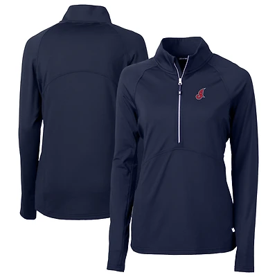 Haut demi-zippé en tricot extensible recyclé DryTec Adapt Eco Knit pour femme, bleu marine, Cutter & Buck, Cleveland Indians, collection Cooperstown