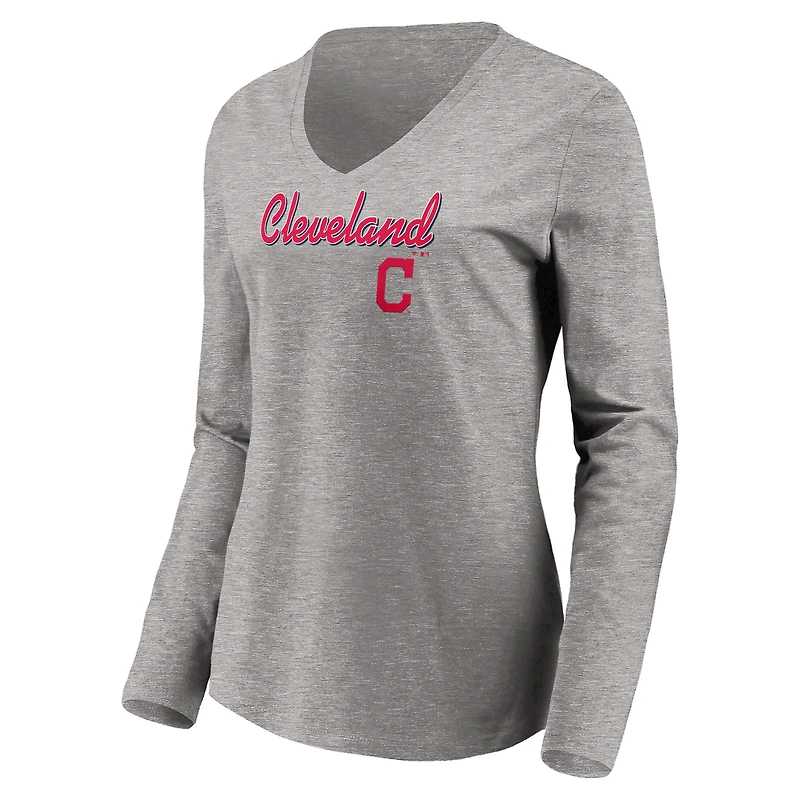 Women's Fanatics Navy/Heathered Gray Cleveland Indians Team V-Neck T-Shirt Combo Set