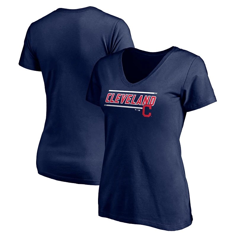 T-shirt à col en V Fanatics pour femmes, bleu marine, Cleveland Indians, mascotte grande taille dans les limites
