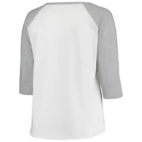Women's Soft as a Grape White/Heathered Gray Cleveland Indians Plus Baseball Raglan 3/4-Sleeve T-Shirt