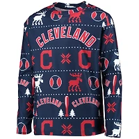 Youth Navy Cleveland Indians Allover Print Long Sleeve T-Shirt & Pants Sleep Set