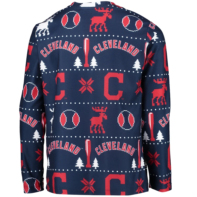 Ensemble de pyjama à manches longues et pantalon imprimé allover Cleveland Indians bleu marine pour Junior