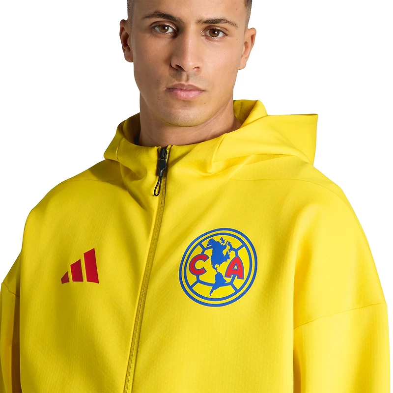 Men's adidas Yellow Club America 2025/26 Anthem Full-Zip Hooded Jacket