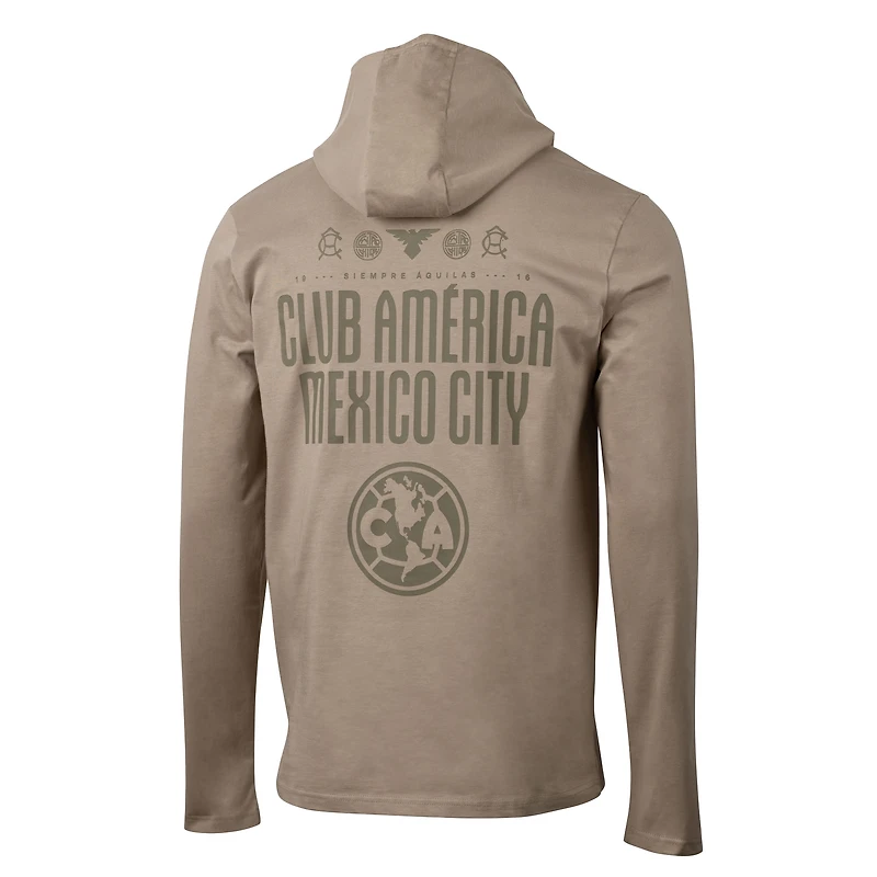 T-shirt à capuche manches longues et col rond pour homme, style décontracté, kaki, Club America, Suède