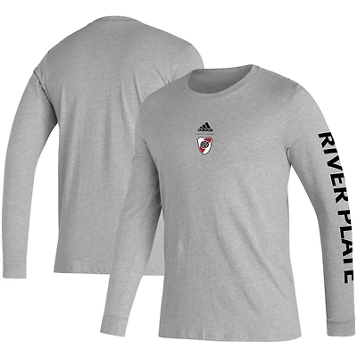 T-shirt à manches longues adidas Club Atlético River Plate Team Crest pour hommes, gris chiné