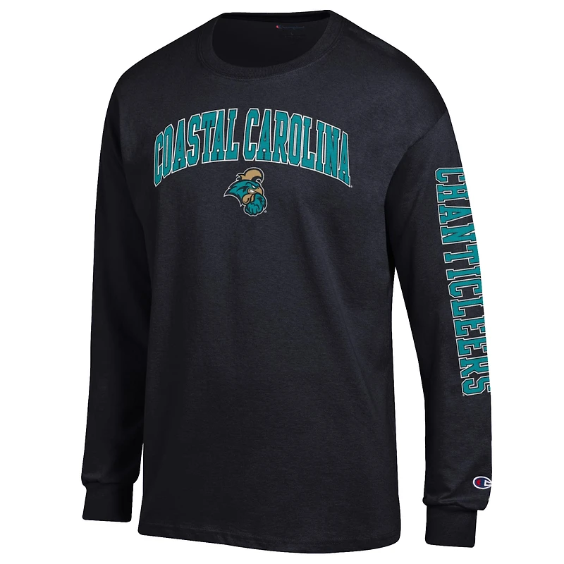 T-shirt à manches longues Champion Black Coastal Carolina Chanticleers pour homme avec logo Arch Over et 2 coups