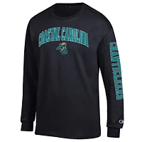 T-shirt à manches longues Champion Black Coastal Carolina Chanticleers pour homme avec logo Arch Over et 2 coups