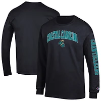 T-shirt à manches longues Champion Black Coastal Carolina Chanticleers pour homme avec logo Arch Over et 2 coups