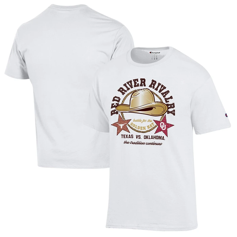 T-shirt « Chapeau d'or » pour hommes : Texas Longhorns blancs contre Oklahoma Sooners, rivalité Red River