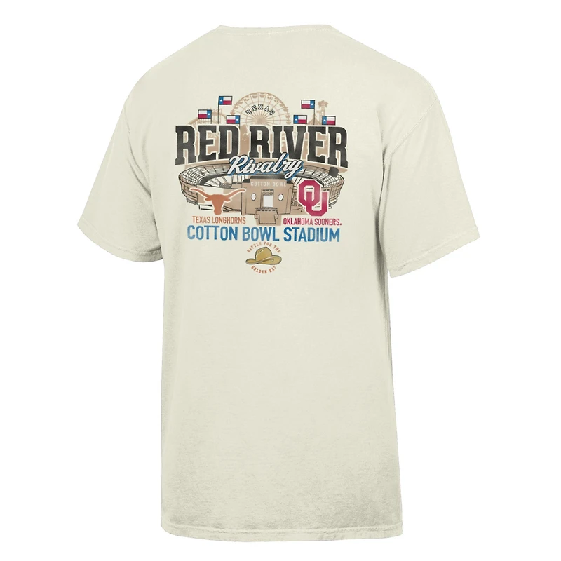 T-shirt ComfortWash Cream pour homme : Texas Longhorns vs. Oklahoma Sooners, rivalité au stade Red River