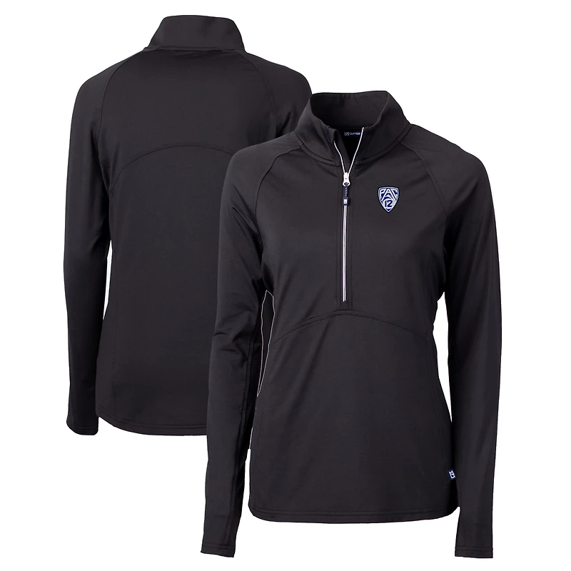 Women's Cutter & Buck Black Pac-12 Gear Adapt Eco Knit Stretch Recycled Half-Zip Pullover Top