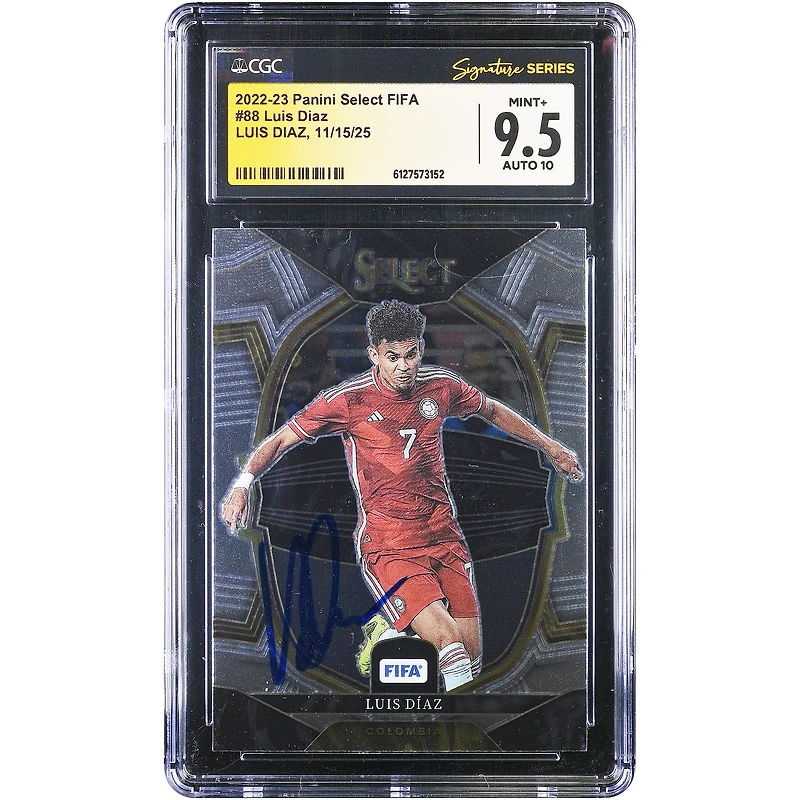 Luis Diaz Colombia National Team Autographed 2022-23 Panini Select FIFA Terrace #88 CGC Authenticated 9.5/10 Card