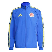 Veste de match adidas bleue pour homme, équipe nationale Colombie, domicile 2026, fermeture éclair intégrale, modèle « hymne national ».