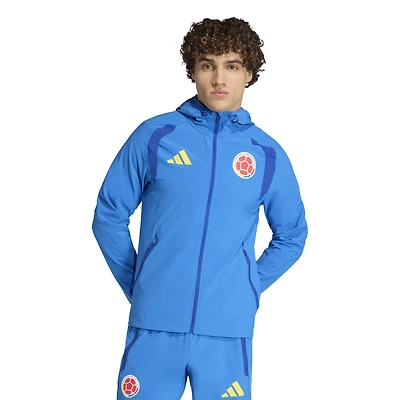 Sweat à capuche zippé adidas bleu pour homme, modèle Tiro Travel Raglan, équipe nationale de Colombie 2026