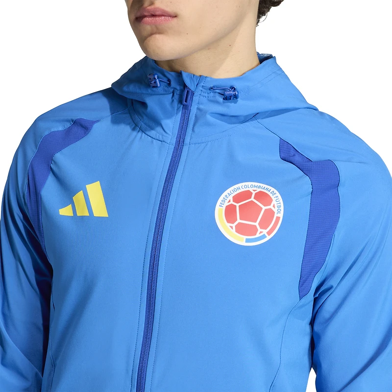 Men's adidas  Blue Colombia National Team FIFA x World Cup 2026 Tiro Travel Raglan Full-Zip Windbreaker Hoodie