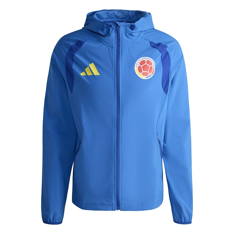 Men's adidas  Blue Colombia National Team FIFA x World Cup 2026 Tiro Travel Raglan Full-Zip Windbreaker Hoodie