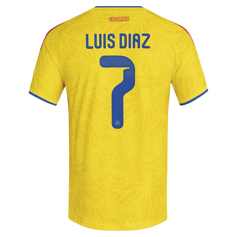 Maillot domicile authentique adidas Luis Diaz jaune de l'équipe nationale Colombie 2026