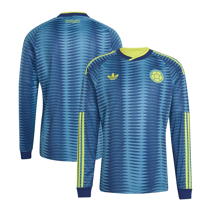 Maillot réplique extérieur à manches longues adidas turquoise de l'équipe nationale Colombie 2026 pour homme