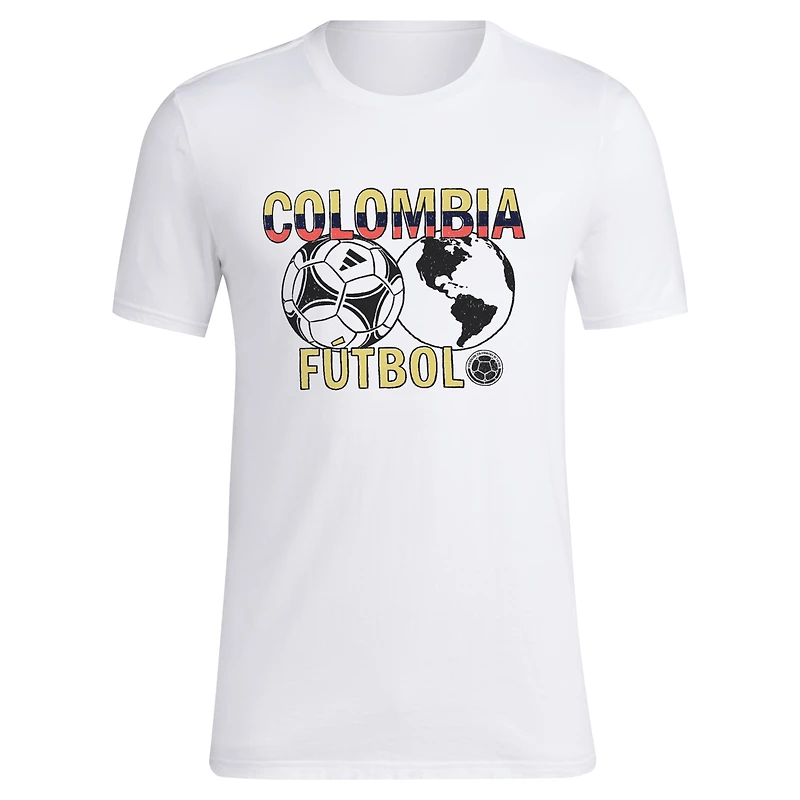 T-shirt blanc adidas pour hommes de l'équipe nationale Colombie autour du monde