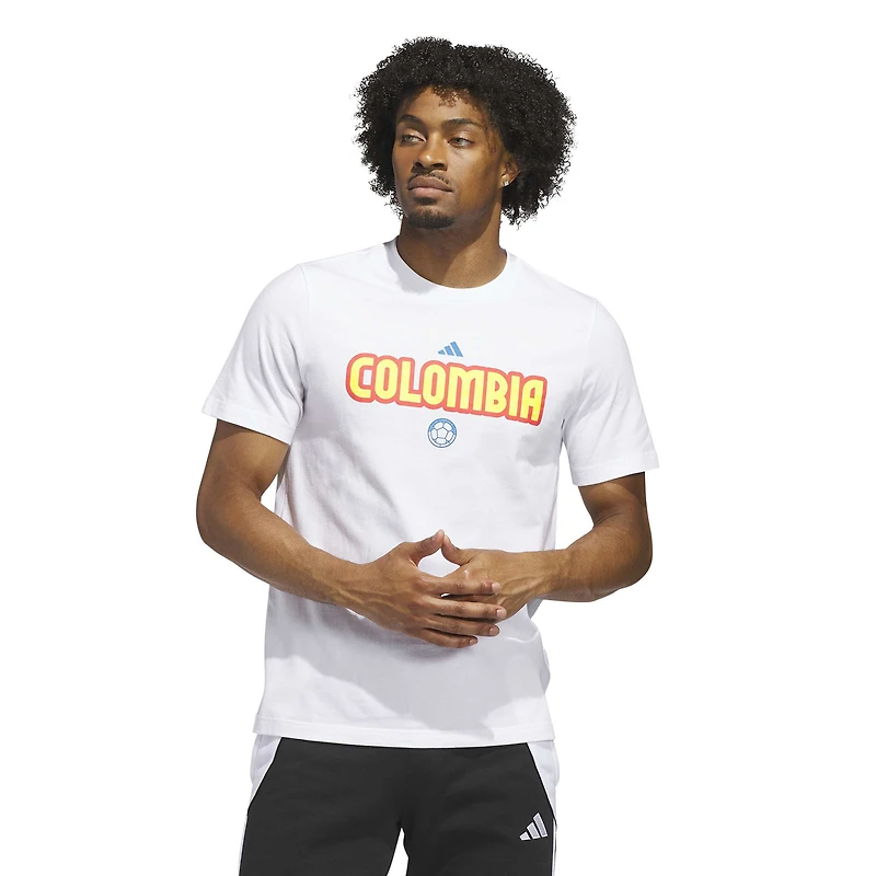 T-shirt adidas blanc pour homme, équipe nationale de Colombie, logo Hook