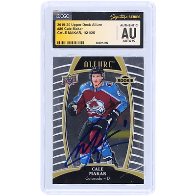 Carte recrue autographiée 2019-20 Upper Deck Allure #80 de Cale Makar Colorado Avalanche, fanatiques de CGC, authentifiée et témoin de la carte Auto 10