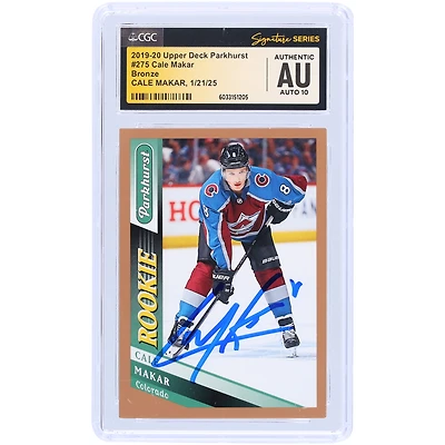Carte de recrue Auto10 autographiée par Cale Makar Colorado Avalanche 2019-20 Upper Deck Parkhurst Bronze #275 CGC Fanatics Witnessed Authenticated