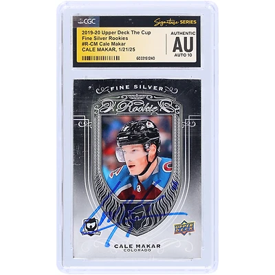 Cale Makar Colorado Avalanche Autographié 2019-20 Upper Deck The Cup Fine Silver Rookies Bar #R-CM CGC Fanatics Witnessed Authenticated Auto 10 Rookie Card