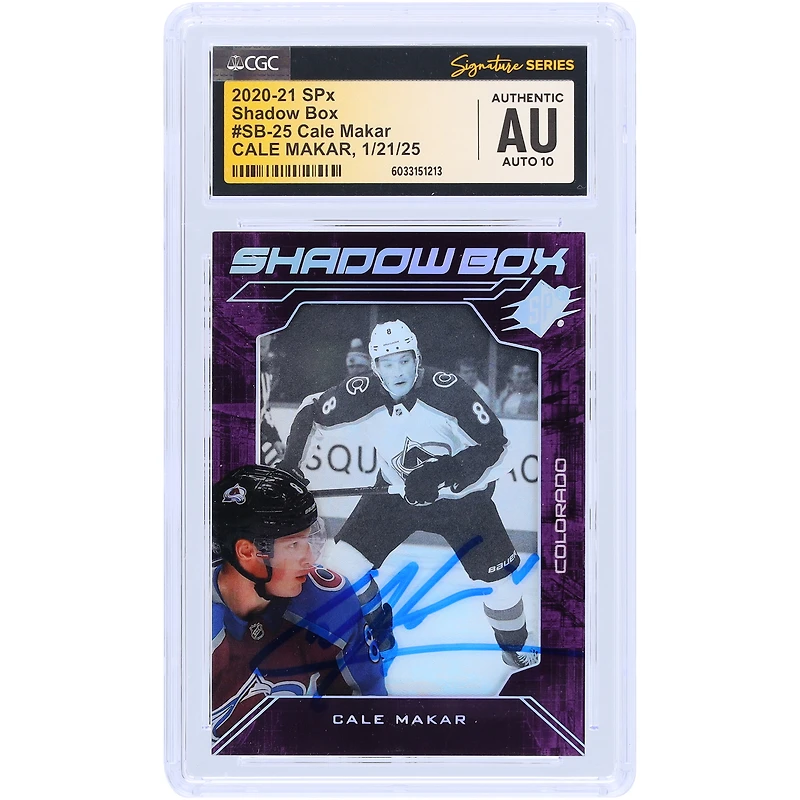 Cale Makar Colorado Avalanche Autographié 2020-21 Upper Deck SPX Shadow Box #SB-25 CGC Fanatics Witnessed Authenticated Auto 10 Card
