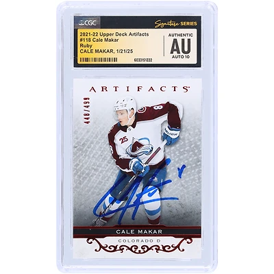 Cale Makar Colorado Avalanche Autographié 2021-22 Upper Deck Artifacts Ruby #118 #/499 CGC Fanatics Witnessed Authenticated Auto 10 Card