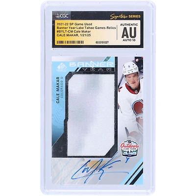 Cale Makar Colorado Avalanche autographié 2021-22 Upper Deck SP Game Used Banner Year Lake Tahoe Game Relics #BYLT-CM CGC Fanatics Witnessed Authenticated Auto 10 Card