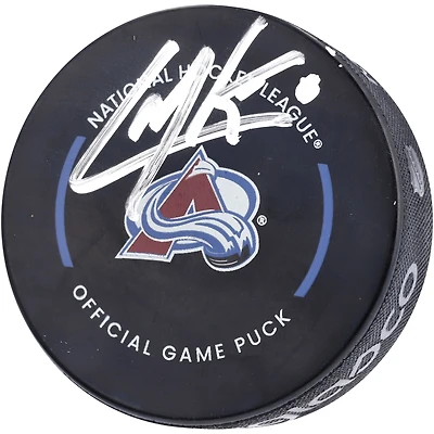 Rondelle de jeu officielle Inglasco 2022-23 autographiée par Cale Makar Colorado Avalanche