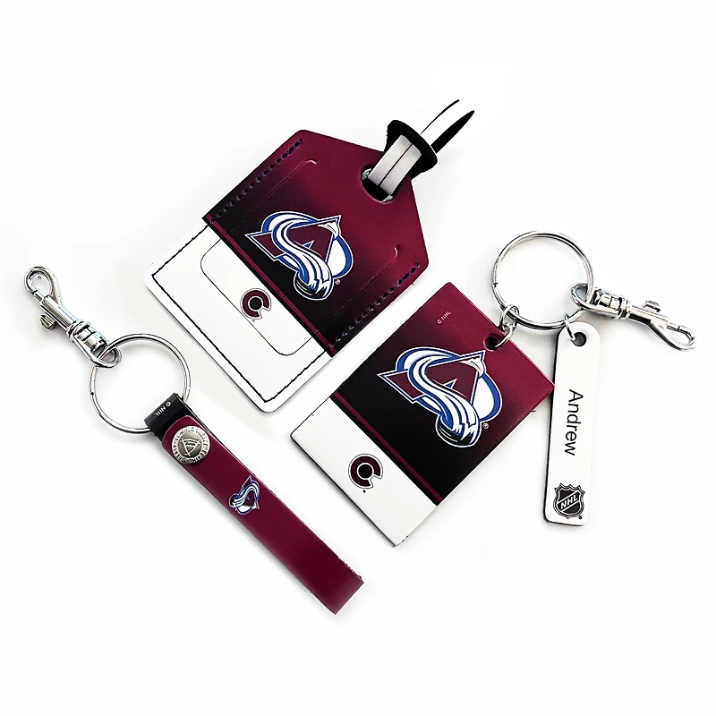 Colorado Avalanche - Coffret cadeau trois pièces en cuir avec étiquette personnalisée