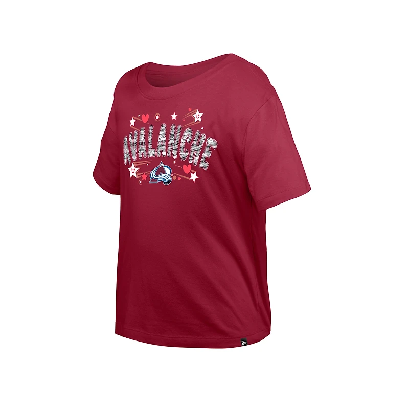 T-shirt à paillettes rouge foncé Colorado Avalanche Flip pour fille New Era Youth