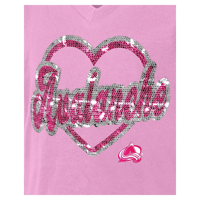 T-shirt à col en V sequins rose Colorado Avalanche Flip pour fille New Era