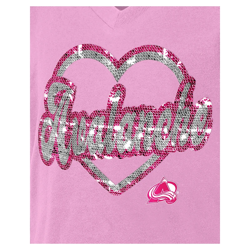T-shirt à col en V sequins rose Colorado Avalanche Flip pour fille New Era