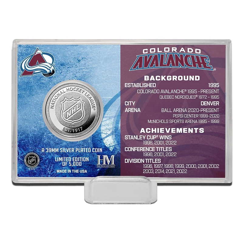 Histoire de l'équipe Highland Mint Colorado Avalanche - Coin Card