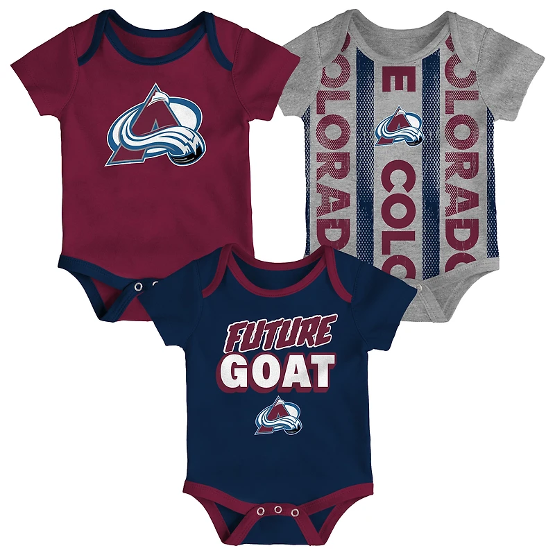 Ensemble de trois bodies pour bébé Colorado Avalanche Loyal Buddies