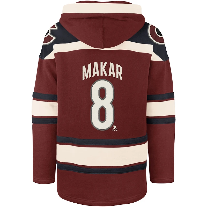 Men's '47 Cale Makar Burgundy Colorado Avalanche Player Name & Number Lacer Pullover Hoodie