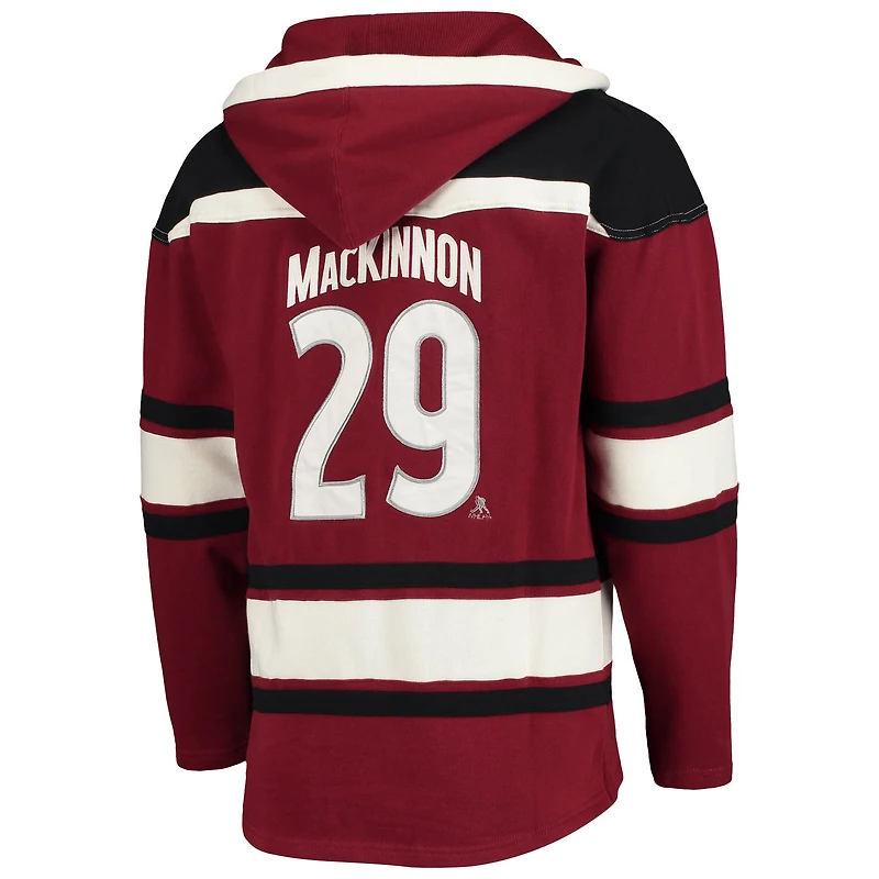 Chandail à capuchon pour homme '47 Nathan MacKinnon Burgundy Colorado Avalanche Player Name & Number Lacer