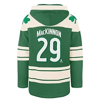 Sweat à capuche lacets avec nom et numéro de joueur la Saint-Patrick l'Avalanche du Colorado pour homme '47 Nathan MacKinnon Kelly Green
