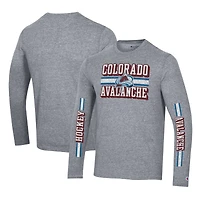 Men's Champion Heather Gray Colorado Avalanche Tri-Blend Dual-Stripe Long Sleeve T-Shirt