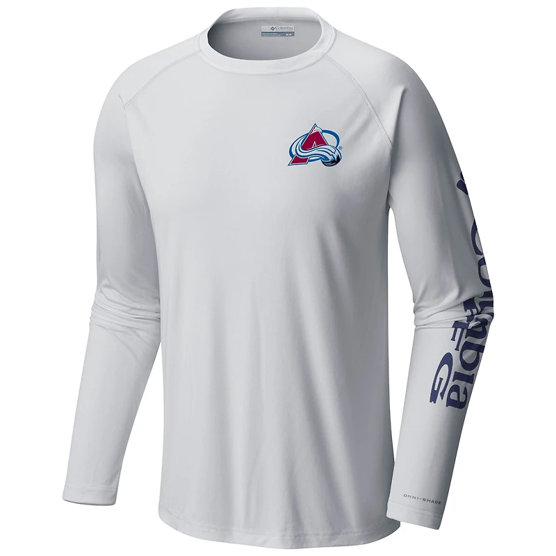 Men's  Columbia White Colorado Avalanche Terminal Tackle Omni-Shade Raglan Long Sleeve T-Shirt