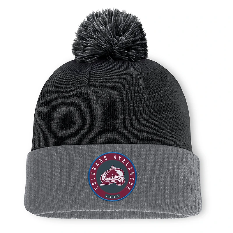 Bonnet en tricot à revers et pompon Aspyn des Fanatics pour homme, noir, Colorado Avalanche