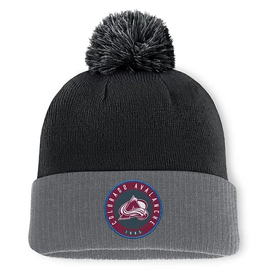 Bonnet en tricot à revers et pompon Aspyn des Fanatics pour homme, noir, Colorado Avalanche